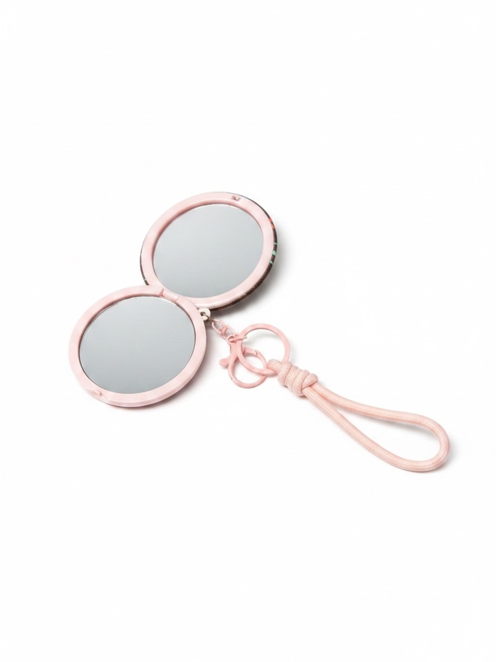 Compact Mirror Multicolor Monogram Keychain /bag charm with Pink wristlet - Picture 3 of 3